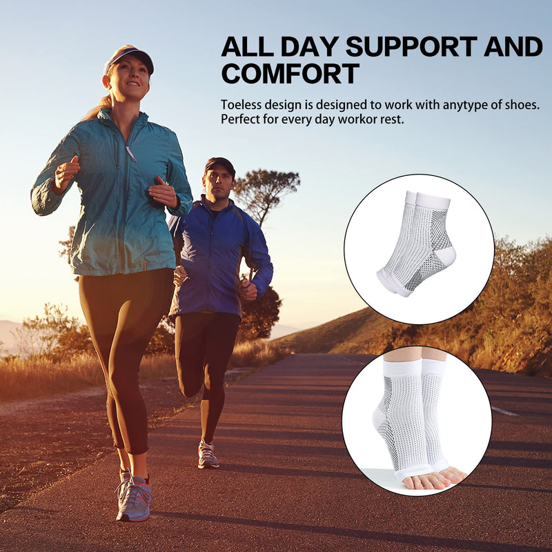 4 Pairs Plantar Fasciitis Socks Neuropathy Socks Ankle Compression Socks for Women Men Medical Ankle Support Brace Wide Calf Compression Socks for Flying, Running M White - NewNest Australia