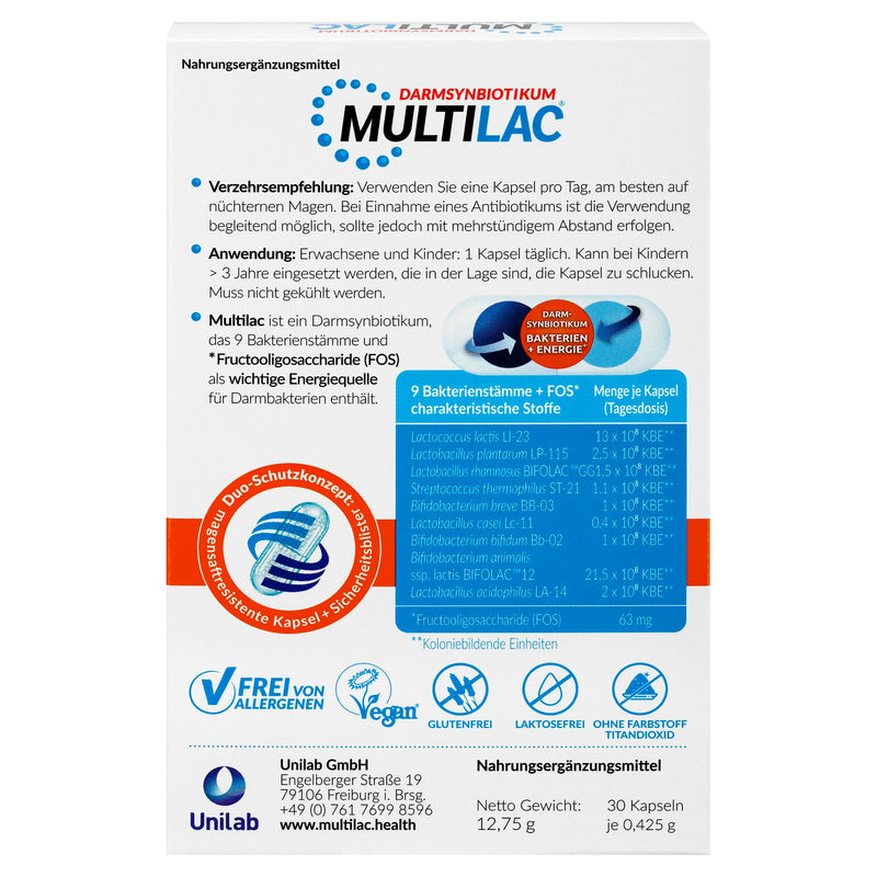 Multilac Intestinal Synbiotic - Supports Intestinal Health With Activated Lactic Acid Bacteria And Fiber, For Balanced Digestion And A Strong Immune System For The Family, 30 Capsules 30 Pieces (Pack Of 1) - NewNest Australia