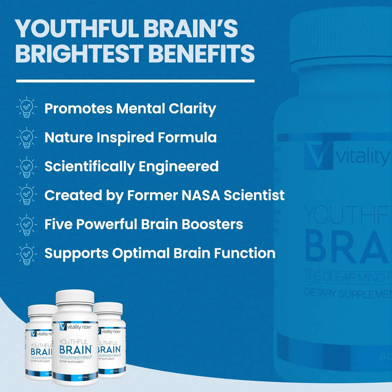 Youthful Brain | Memory & Brain Health Support Supplement - Doctor Formulated Brain Booster Clarity with Bacopa Monnieri, Ginkgo Biloba, B12 - Easy to Swallow Tablets - 30-Day Supply (60 Count) 60 Count (Pack of 1) - NewNest Australia