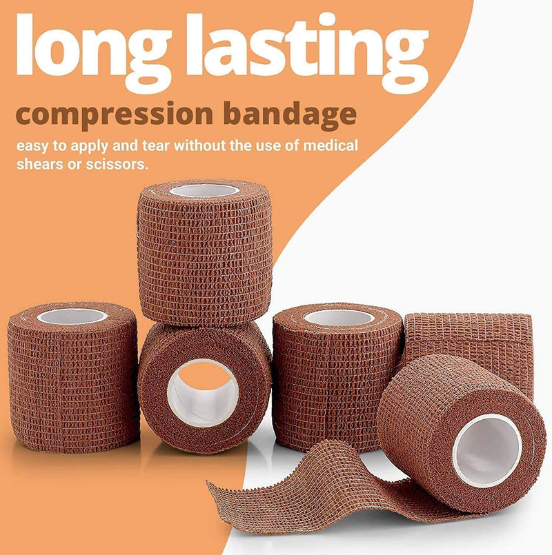 Self Adhesive Cohesive Tape - 2 Inch X 4 Feet, 12 Pack (Medium Brown) Self Adhesive Bandage Rolls And Sports Bandage For Ankle, Wrist, Knee Sprains And Swelling - NewNest Australia