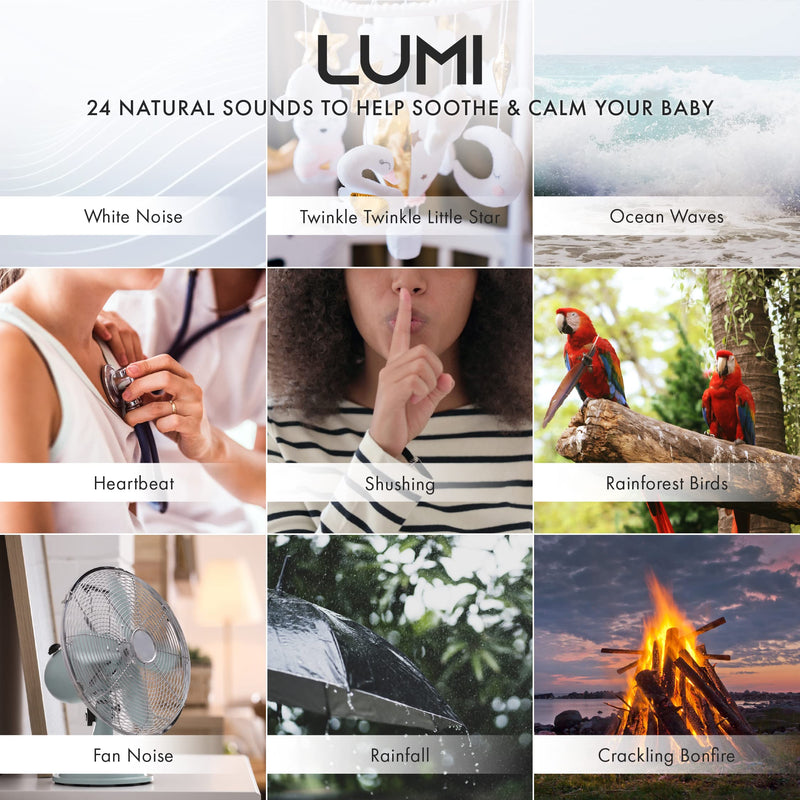 LUMI | White Noise Machine for Babies, Kids & Adults | 24 Sounds & 7 Colour Night Light | 30, 60, 90 Minute Timer | Rechargeable | White Noise Machine Baby | Sleep Sound Machine | Baby Sleep Aid - NewNest Australia