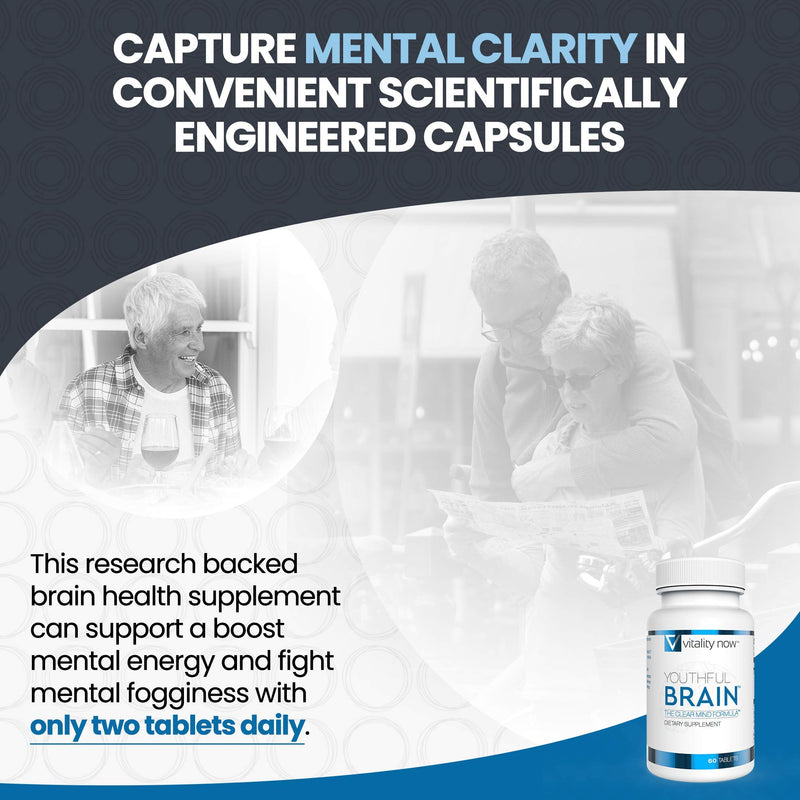 Youthful Brain | Memory & Brain Health Support Supplement - Doctor Formulated Brain Booster Clarity with Bacopa Monnieri, Ginkgo Biloba, B12 - Easy to Swallow Tablets - 30-Day Supply (60 Count) 60 Count (Pack of 1) - NewNest Australia