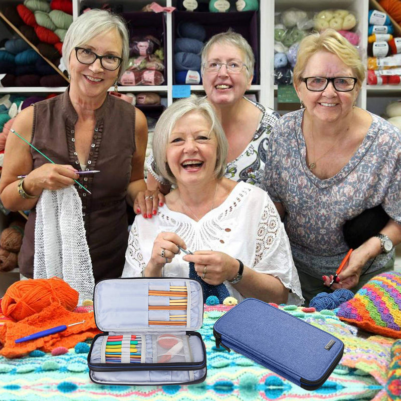 Teamoy Knitting Needles Case(up to 10-Inch), Travel Organizer Storage Bag for Circular and Straight Knitting Needles, Crochet Hooks and Knitting Accessories, Dark Blue-NO Accessories Included Medium - NewNest Australia