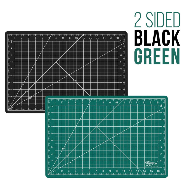 US Art Supply 12" x 18" Green/Black Professional Self Healing 5-Ply Double Sided Durable Non-Slip PVC Cutting Mat Great for Scrapbooking, Quilting, Sewing and All Arts & Crafts Projects 12" x 18" - NewNest Australia