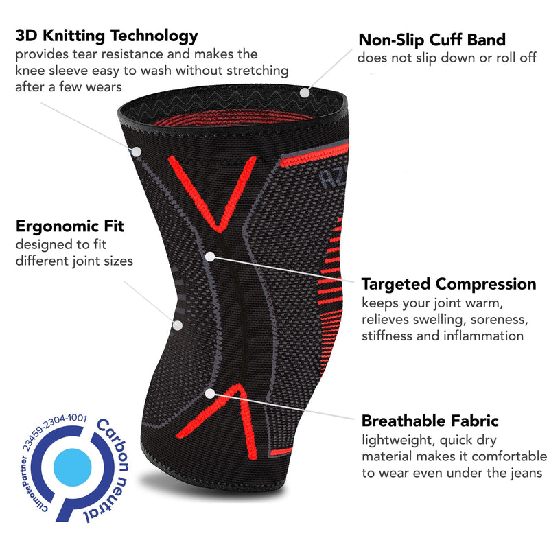 aZengear Knee Support Brace (Pair) - Compression Knee Sleeve for Joint Pain, Ligament Injury, Meniscus Tear, Arthritis, ACL, MCL, Running, Weightlifting, Squats (L) L - NewNest Australia