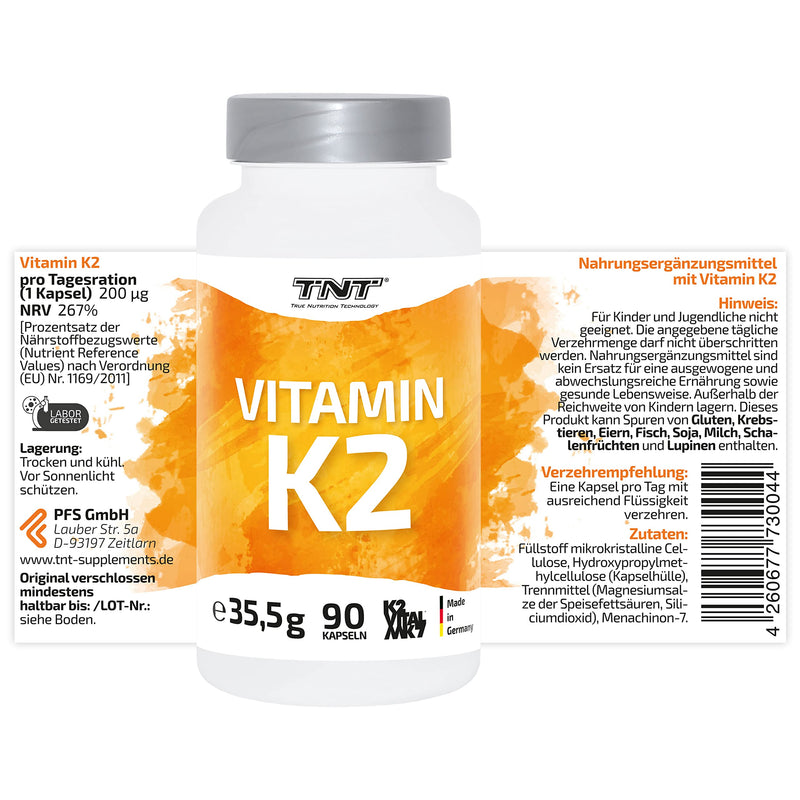 TNT Vitamin K2 (90 high-dose capsules) • High-quality MK-7 form of Kappa • Laboratory-tested quality • High-dose K2 vitamin • 100% vegan • Made in Germany - NewNest Australia