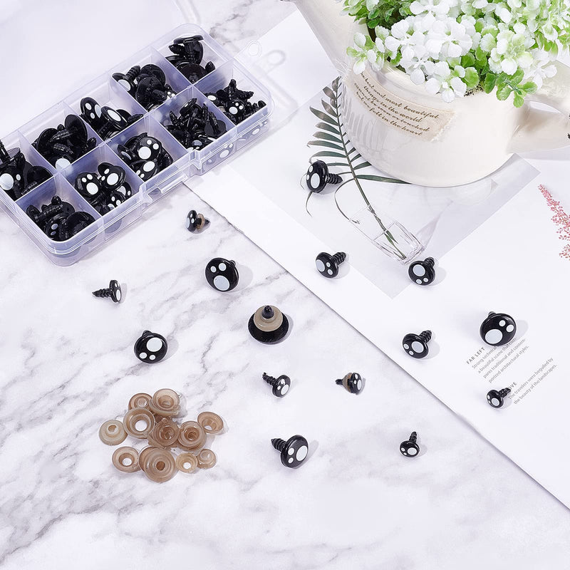 PH PandaHall Resin Safety Eyes, 100pcs 5 Size Craft Eyes Black Stuffed Crochet Eyes Kawaii Eyes with 10pcs Washers for Teddy Bear, Amigurumi Craft, Puppet, Plush Animal Making (8/ 10/ 12/ 14/ 16mm) 5 Size Resin Eyes - 100 Sets - NewNest Australia