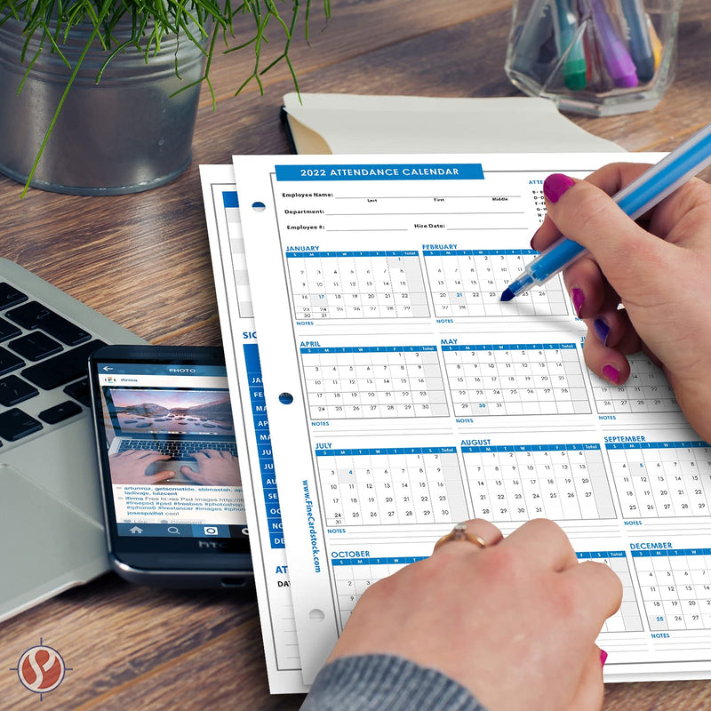 2022 Attendance Calendar Card Stock Paper – Great Employee Work Tracker | Printed on Durable and Thick 80lb (216gsm) Cardstock | 8 ½ X 11 | 25 Sheets per Pack - NewNest Australia