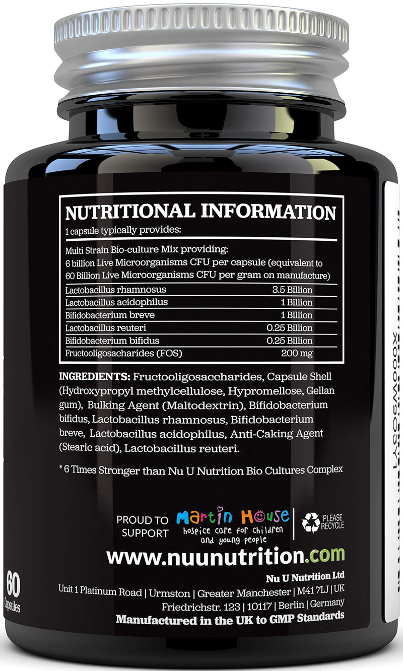 Bio-Cultures 5 Active Strains 60 Billion CFU Source Powder | 6 Times Stronger - 6 Billion Live CFUs | Multi Strain with Lactobacillus Acidophilus & Bifidobacterium for Adults | 60 Vegetarian Capsules - NewNest Australia
