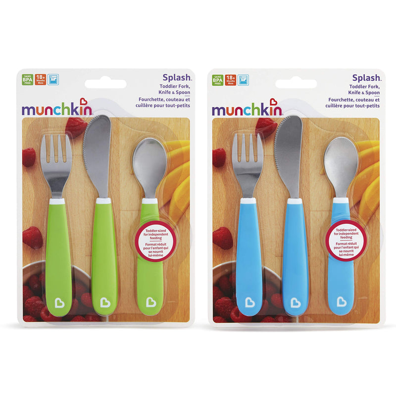 Munchkin Splash Toddler Fork, Knife and Spoon Set, 6 Pack, Blue/Green - NewNest Australia