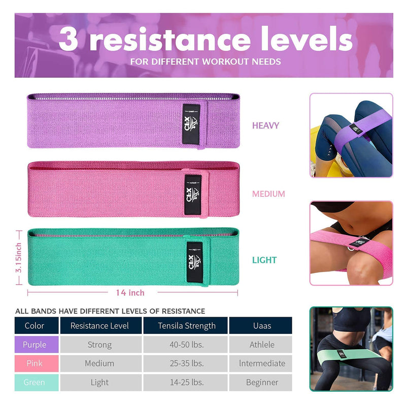 CFX Resistance Bands 3 Sets, Premium Exercise Bands with Non-Slip Design for Hips & Glutes, 3 Resistance Level Workout Booty Bands for Women and Men,Home Training,Fitness,Yoga Green,Pink,Purple - NewNest Australia