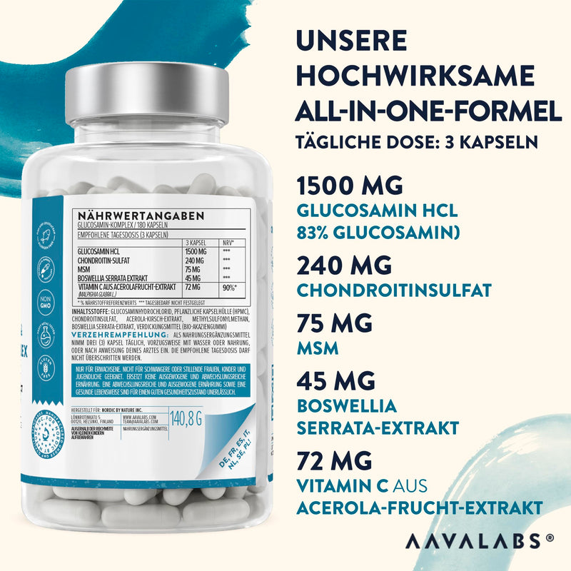 Glucosamine Chondroitin High Dose + Msm Capsules High Dose - Glucosamine Chondroitin Msm Complex + Boswellia & Natural Acerola Vitamin C Without Crustaceans & Fish - Glucosamine 1500 Mg 180 Capsules - NewNest Australia