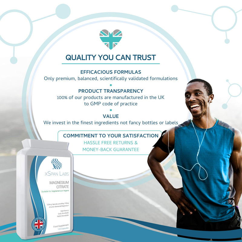 Magnesium Citrate 500mg 120 Capsules - Providing 150mg of Active Elemental Magnesium - High Potency - Easily Absorbable - Highly Bioavailable - UK Manufactured - NewNest Australia