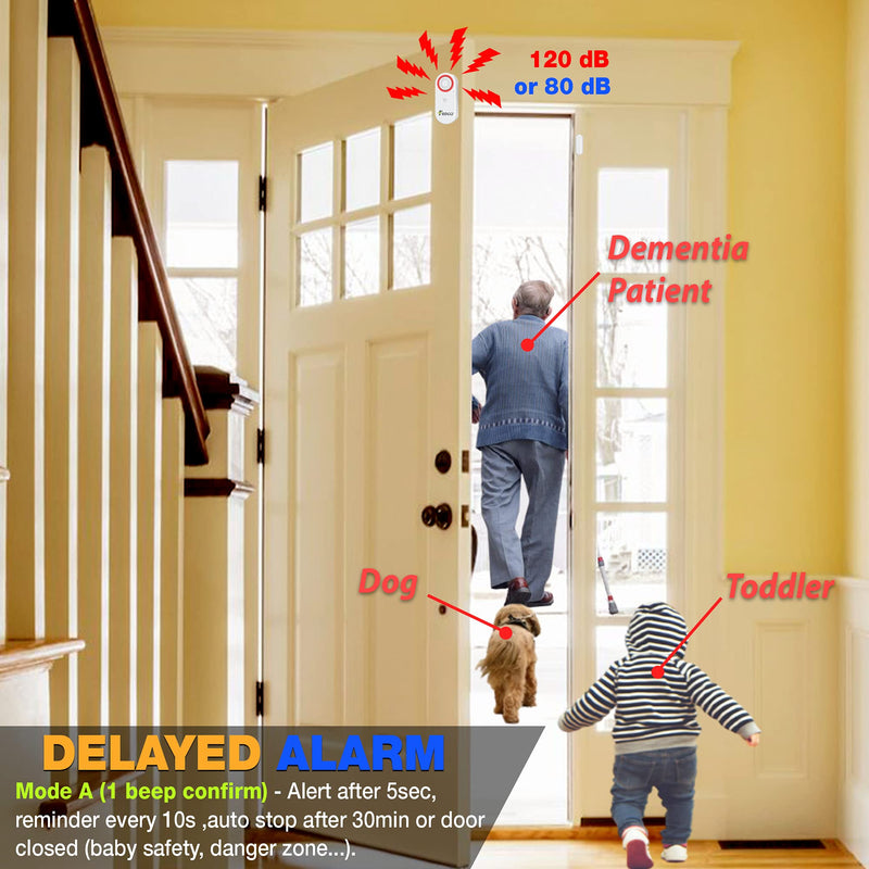 3in1 Alarm - Door Alarm with Delay 80 to 120 dB, Close Door Reminder, Time Delay Door Chime, Multiple Delays 0, 5, 10, 30, 60 Seconds. (White) White - NewNest Australia