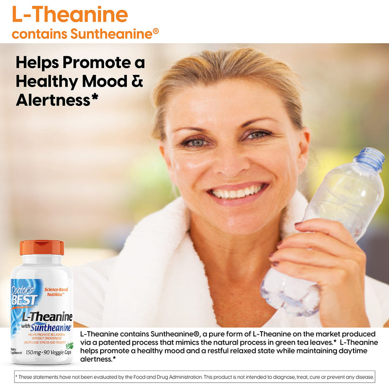 Doctor's Best L-Theanine Contains Suntheanine, Helps Reduce Stress & Sleep, Non-GMO, Gluten Free, Vegan, 150 mg 90 Veggie Caps (DRB-00197) - NewNest Australia