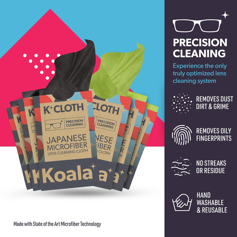 Koala Microfiber Cleaning Cloths | Japanese Microfiber Lens Cloth | Glasses and Screen Cleaner | Safe for All Eyeglass and Camera Lenses (Pack of 6) 6" x 7", 6 Pack Black & Green - NewNest Australia