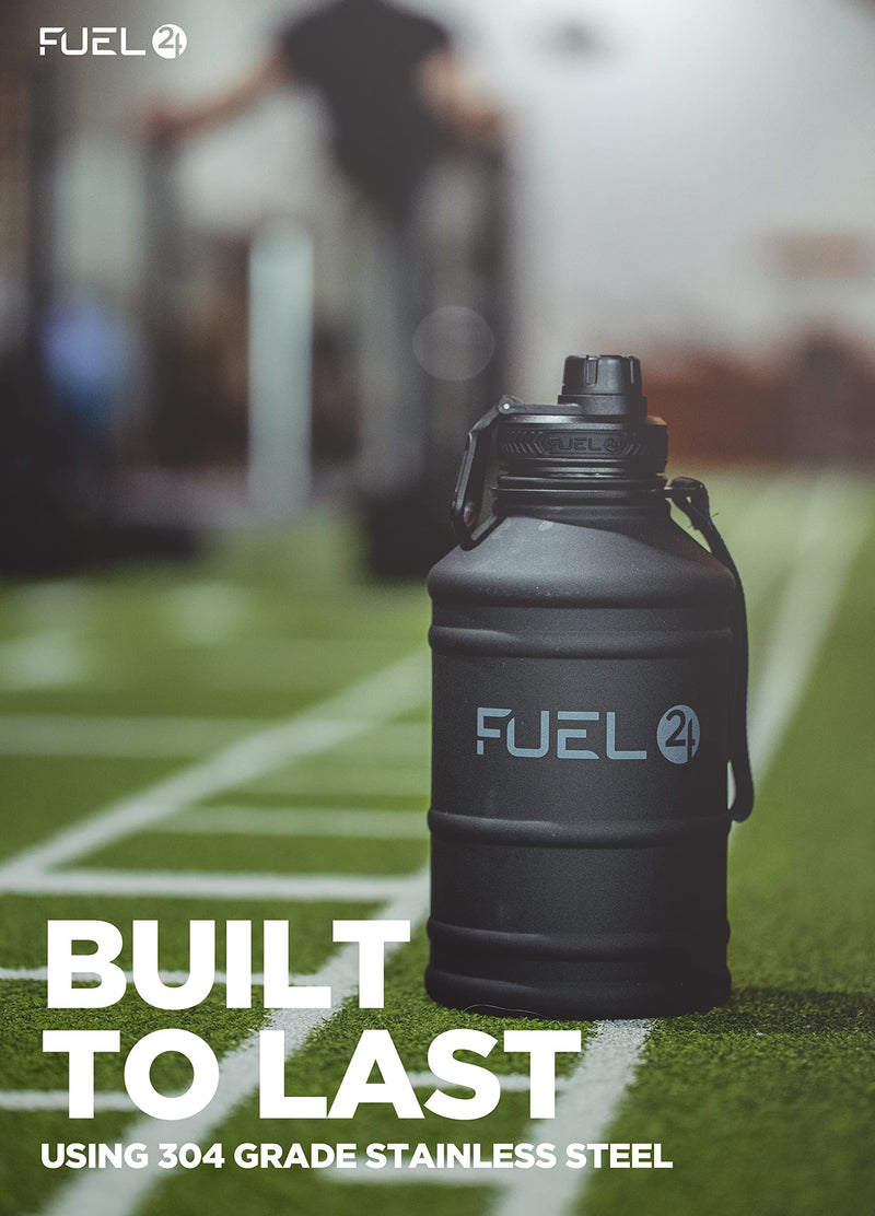 Fuel24 Stainless Steel Jug - 1.3 or 2.2 Litre Water Bottle - Extra Strong, BPA Free, Leak Proof - Large Gym Sports Bottle, 1.3L, 2.2L, Metal Bottle - Colour Options Stealth - NewNest Australia