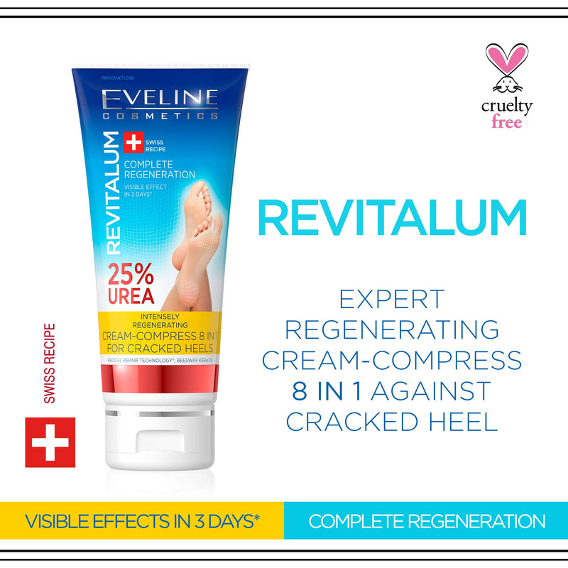 Eveline Cosmetics Revitalum Cream-compress for Cracked Heels 8 in 1 | 75 ML | Moisturising Foot Cream for Cracked Heels Treatment | 25% UREA | Fast-absorbing Formula | Refreshing Mint Extract - NewNest Australia