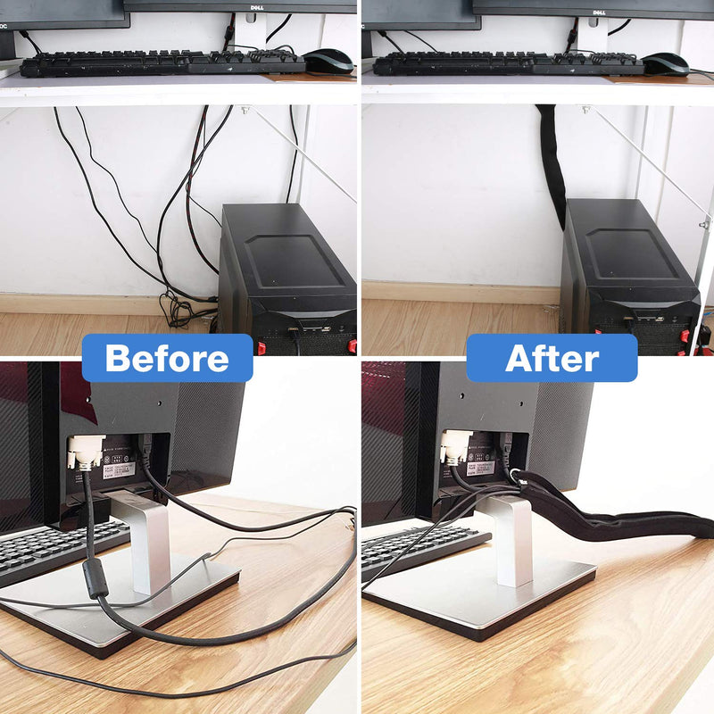 [4 Pack] JOTO Cable Management Sleeve, 19-20 Inch Cord Organizer System with Zipper for TV Computer Office Home Entertainment, Flexible Cable Sleeve Wrap Cover Wire Hider System -Black Black - NewNest Australia