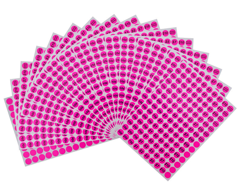 ONUPGO Garage Sale Labels 3/4" Round Preprinted Pricing Labels Price Stickers Removable Prices Labels, Bright Neon Fluorescent Multicolored with Blank Label, Pack of 2240 Neon Pink - NewNest Australia