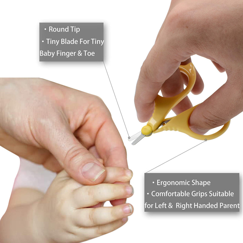 PAFASON Baby Round Tip Safety Manicure Nail Scissors and Baby Glass Nail File Set, Stainless Steel, Czech Float Glass, Ideal Shower Gift for Infant, Newborns, Babies Toddlers Yellow - NewNest Australia