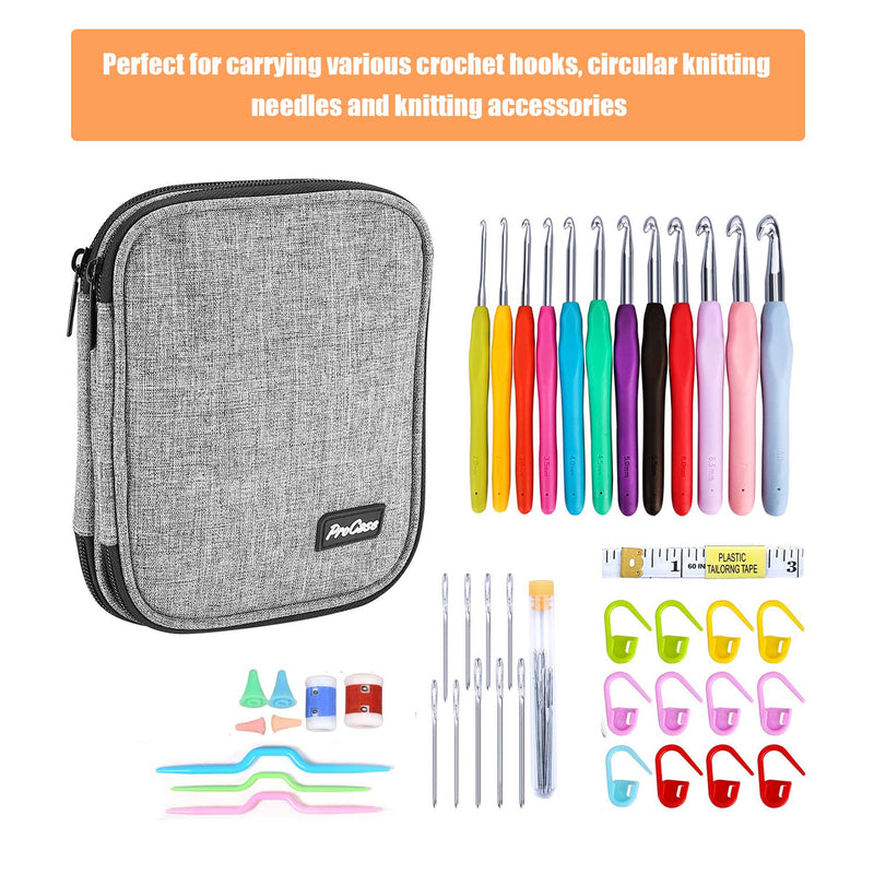 ProCase Crochet Hook Case (up to 6.5 Inches), Travel Organizer Zipper Bag for Various Crochet Hooks, Circular Knitting Needles and Other Accessories (NO Accessories Included), Grey - NewNest Australia