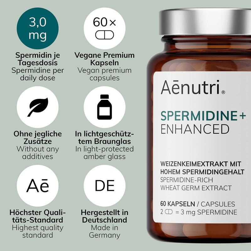 Spermidin Plus High Dosage - Wheat Germ Extract In Optimized Formula - High Spermidine Content, High Organic Availability - Lab Tested Quality From Germany - 60 Capsules, Month Pack - NewNest Australia