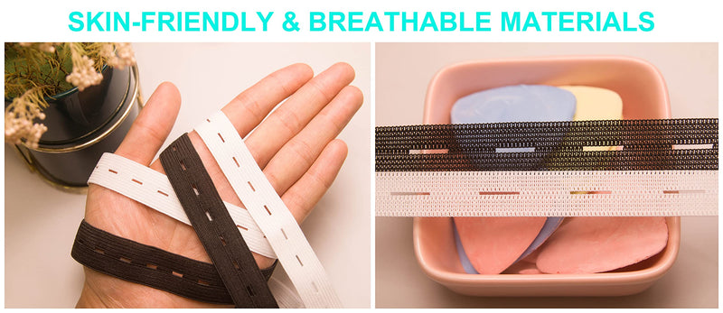 Flat Sewing Band Spool with Buttonholes, Elastic Stretchable, Ideal for DIY Waistbands and Necklines (Black & White, 3/4" × 3 Yds Each) Black & White - NewNest Australia
