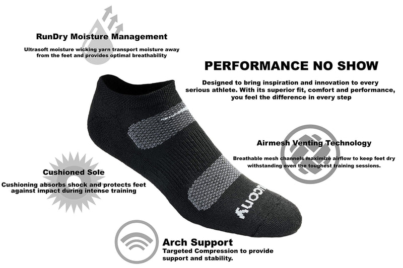 Saucony Men's Multi-Pack Mesh Ventilating Comfort Fit Performance No-Show Socks Shoe Size: 8-12 Black Basic (6 Pairs) - NewNest Australia