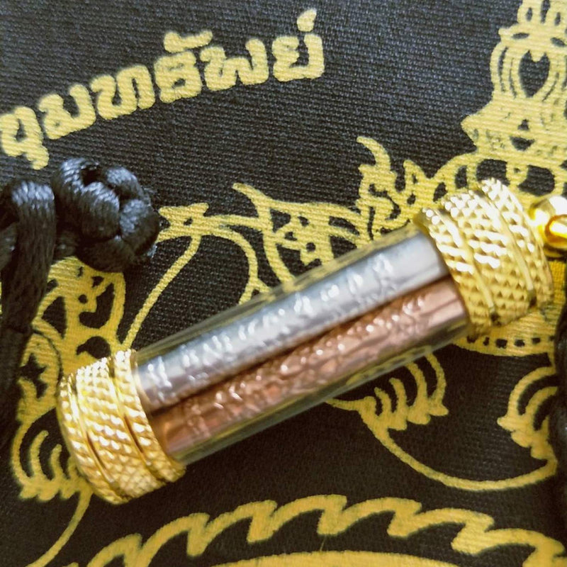 NewNest Australia - Buddha Amulet Pendant Takrud Three Kings 3 Colors Silver Gold NAT Prayer Buddhist Blessed Thailand Amulets Bring Prosperity Luck Success in Life Trade Flourishing Prevent Danger Talisman 