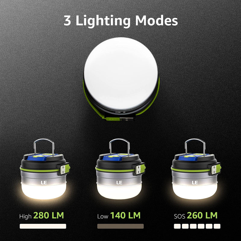 LED Camping Lantern Rechargeable, 280LM, 3 Light Modes, 3000mAh Power Bank, Waterproof, Perfect Mini Flashlight with Magnetic Base for Hurricane Emergency, Outdoor, Hiking, Home and Car by LE - NewNest Australia