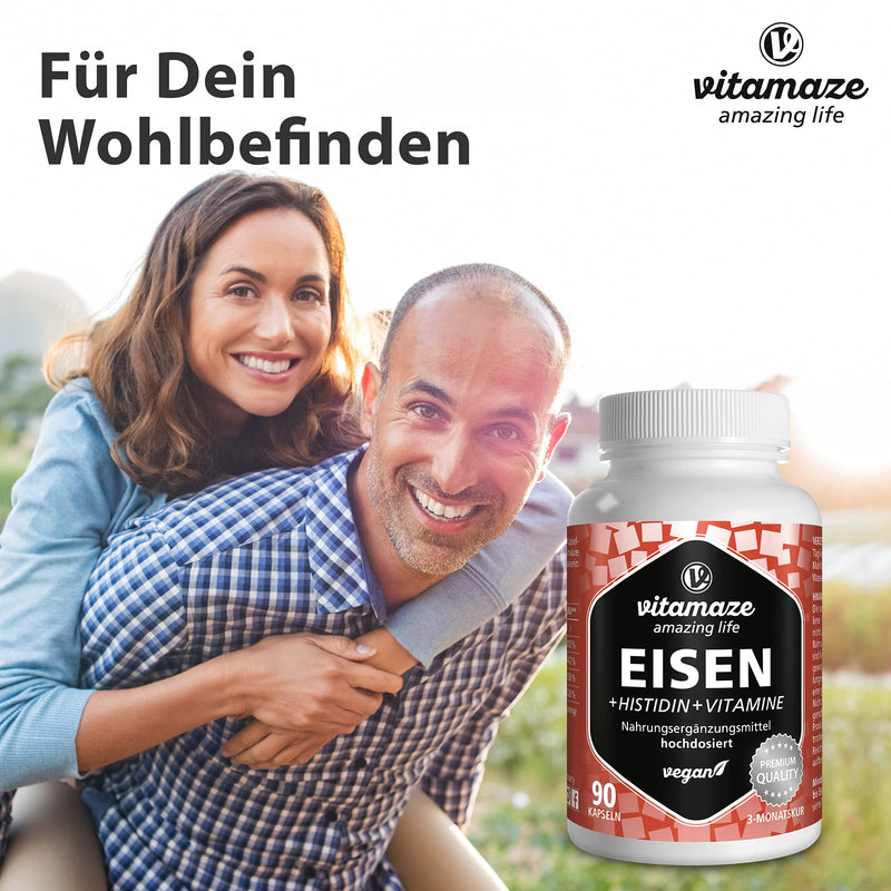 Iron Capsules High Dose & Vegan, 20 Mg With Vital Formula + Histidine + Vitamins For Optimal Bioavailability, 90 Capsules For 3 Months, Natural Supplement Without Additives, Made In Germany - NewNest Australia