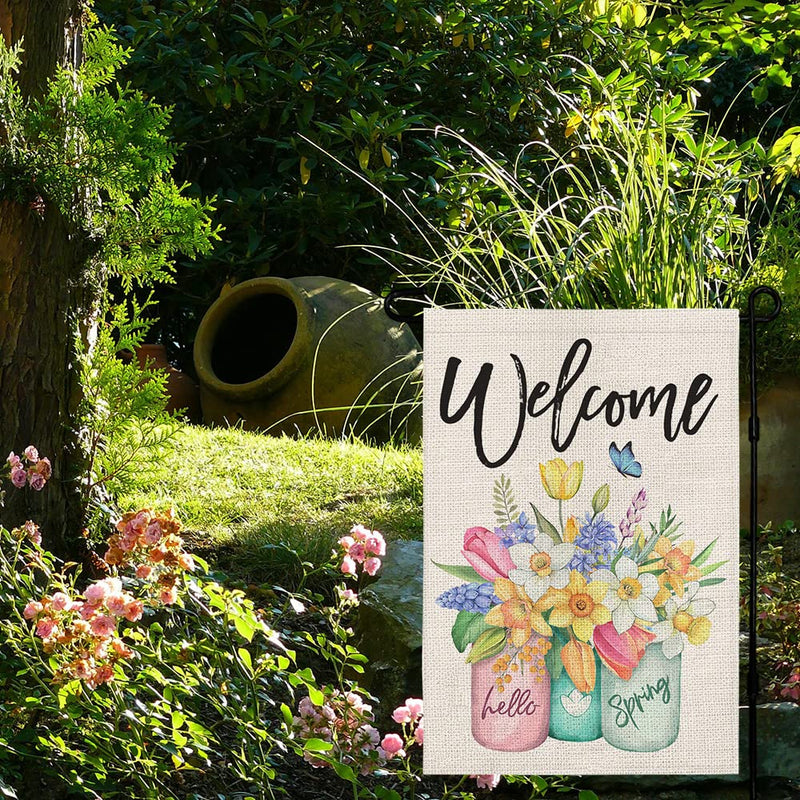 Spring Garden Flag Floral Mason Jar 12×18 Inch Double Sided Outside Vertical Holiday Yard Décor 12"X18" - NewNest Australia