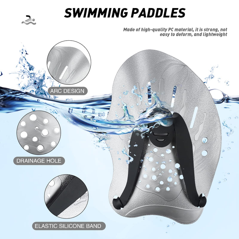 FalinLego Swimming Paddles for Hands, Swimming Training Hand Paddles with Adjustable Straps, Swim Paddles for Adult Children Unisex Professional Swimming Accessories (1 Pair) Silver - NewNest Australia