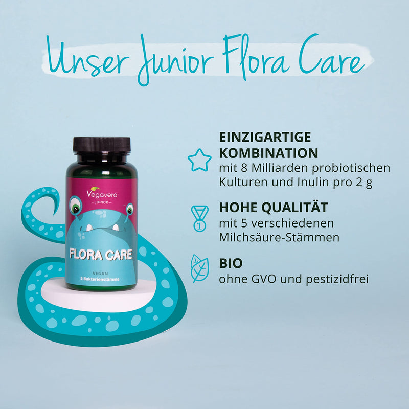 Flora Care Junior Vegavero, 100% Organic, 75 G Powder, Intestinal Bacteria For Children, 5 Strains With Lactobacillus, Bifidobacterium And Inulin, From 3 Years, Vegan - NewNest Australia