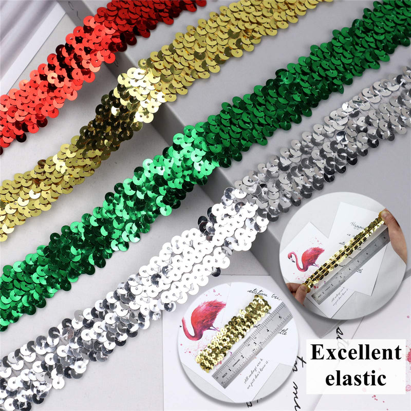 Elastic Sequin Ribbon Trim, Flat Glitter Stretch Fabric Ribbon, Metallic Gleaming Appliqué Sewing Trim Lace for Dance Dress Embellish Headband Supplies, 10 Yards 1Inch Wide (Gold) Gold - NewNest Australia