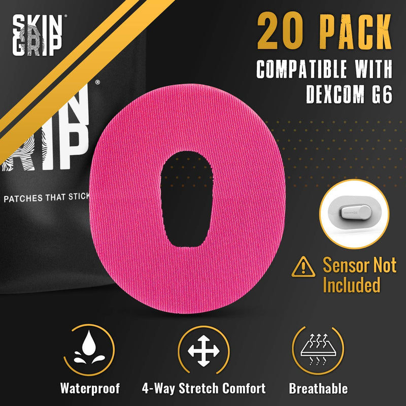 Skin Grip Adhesive Patches for Dexcom G6 CGM (20-Pack), Waterproof & Sweatproof for 10-14 Days, Pre-Cut Adhesive Tape, Continuous Glucose Monitor Protection (Pink) Pink - NewNest Australia