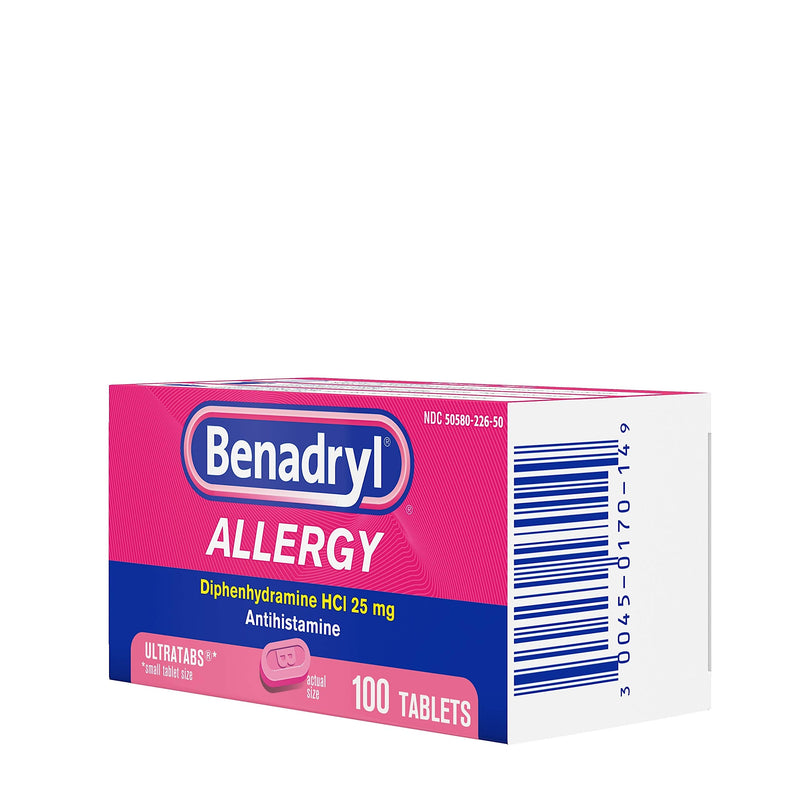 Benadryl Ultratabs Antihistamine Allergy Relief Tablets, Diphenhydramine HCl 25mg, 100 ct - NewNest Australia