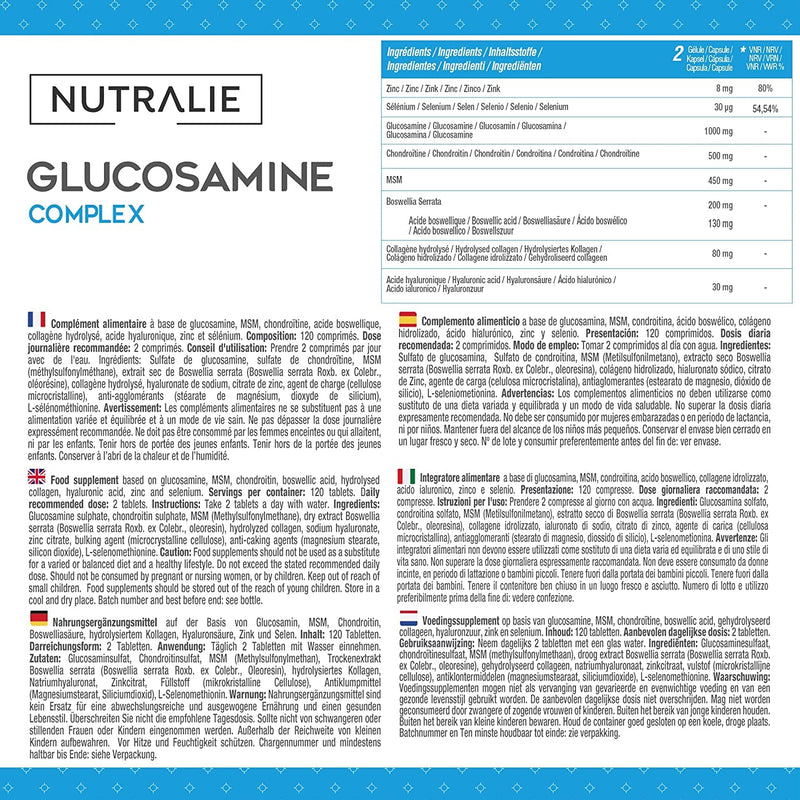 Nutralie Glucosamine With Chondroitin High Dose With Msm And Collagen Preserving Normal Bone With Glucosamine, Chondroitin, Msm, Collagen, Hyaluronic Acid, Boswellia, Selenium, Zinc 120 Tablets - NewNest Australia