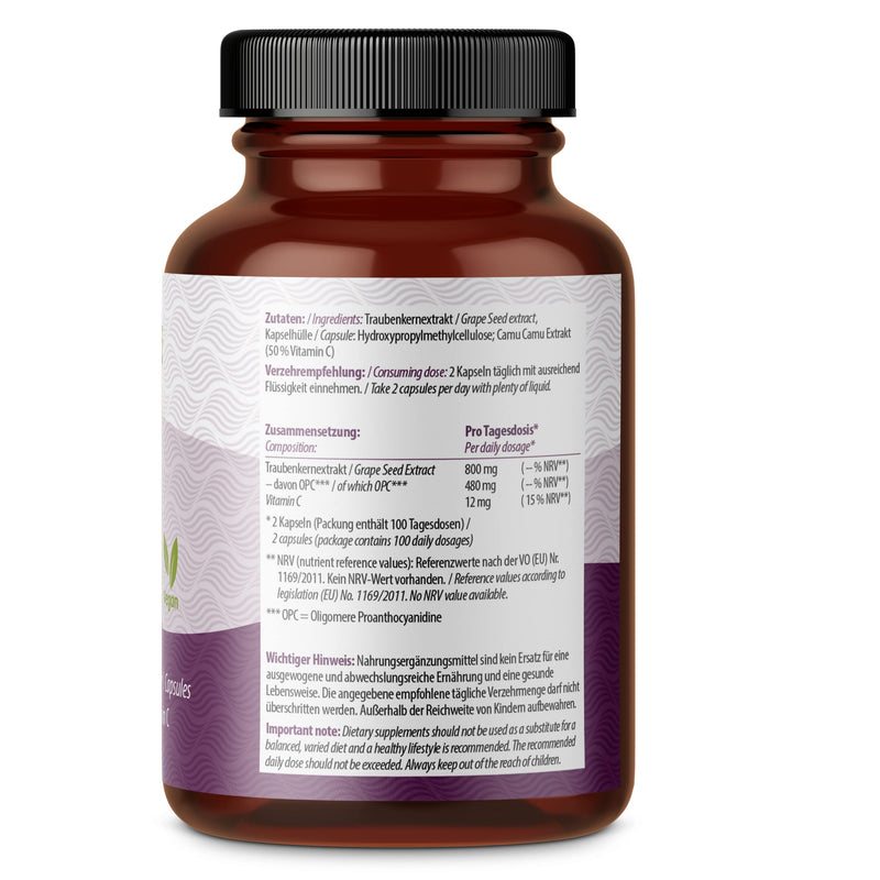 OPC grape seed extract 200 capsules | 584mg grape seed extract per capsule of which 350mg OPC | Highly dosed and cold pressed | free from artificial additives | from the aft yard - NewNest Australia