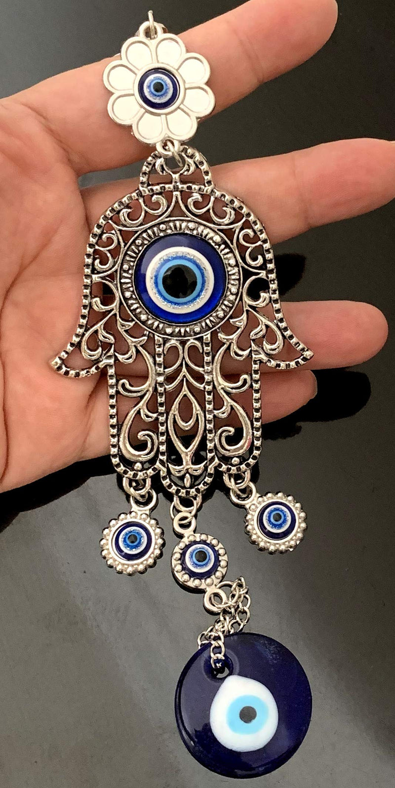 NewNest Australia - Turkish Blue Evil Eye Hamsa Hand Hanging Amulet Decor (witha Bag) (Silver) Silver 