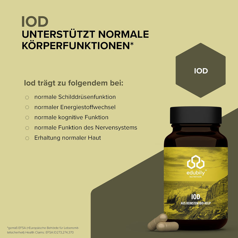 edubily nutrition® iodine from the purest organic kelp - 100 µg iodine per capsule - without additives - 180 capsules in brown glass - NewNest Australia