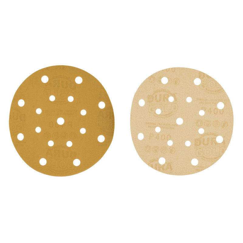 Dura-Gold Premium 6" Gold Sanding Discs - 400 Grit (Box of 50) - 17 Hole Pattern Dustless Hook & Loop Backing Sandpaper for DA Sanders, Aluminum Oxide Abrasive - Sand Automotive Paint Woodworking Wood 400-Grit - NewNest Australia