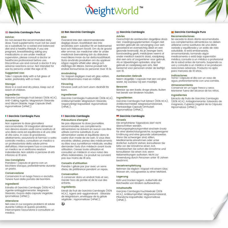 Garcinia Cambogia Pure - 1000Mg Per Capsule - Stimulate Thermogenesis - 60 Vegan Capsules For A 2 Month Supply - Superfood With 60% Hca (Hydroxycitric Acid) - Garcinia Fruit Extract From Weightworld - NewNest Australia
