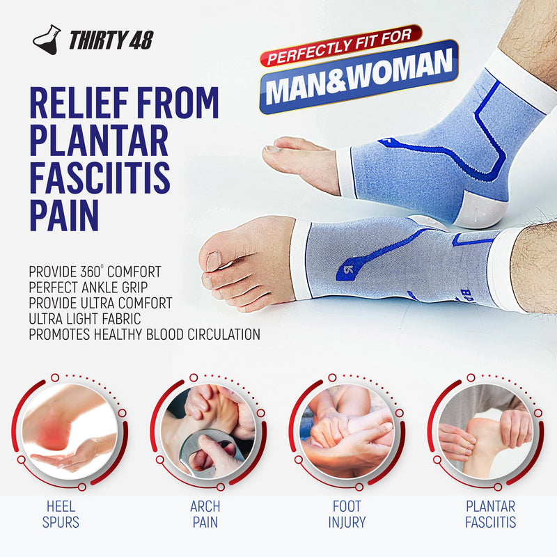 Thirty48 Plantar Fasciitis Compression Socks(1 or 2 Pairs), 20-30 mmHg Foot Compression Sleeves for Ankle/Heel Support, Increase Blood Circulation, Relieve Arch Pain, Reduce Foot Swelling Black & Black (2 Pairs) Large - NewNest Australia