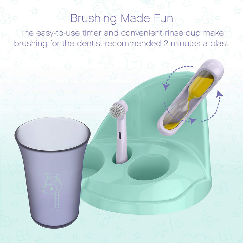 Brusheez® Kids Electric Toothbrush Set - Battery Operated, Soft Bristles, Easy-Press Power Button, 2 Brush Heads, Animal Cover, Sand Timer, Rinse Cup, and Storage Base - Ages 3+ (Luna The Llama) Luna the Llama - NewNest Australia