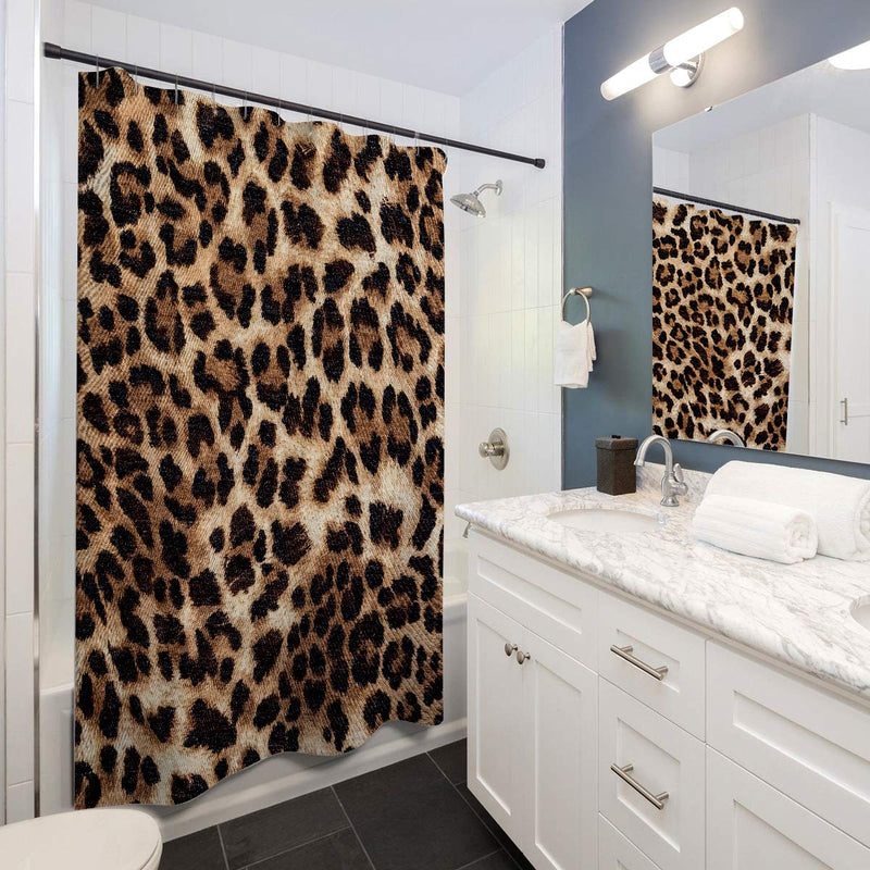 LIGHTINHOME Leopard Print Shower Curtain 60Wx72H Inch Wild Safari Animal Brown Panthera Leopard Skin Pattern Fabric Waterproof Bathroom Home Decor 12 Plastic Hooks - NewNest Australia