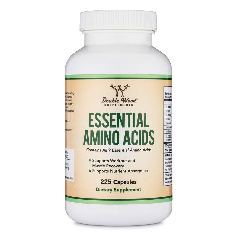 Essential Amino Acids - 1 Gram Per Serving Powder Blend of All 9 Essential Aminos (EAA) and all Branched-Chain Aminos (BCAAs) (Leucine, Isoleucine, Valine) 225 Capsules by Double Wood Supplements - NewNest Australia