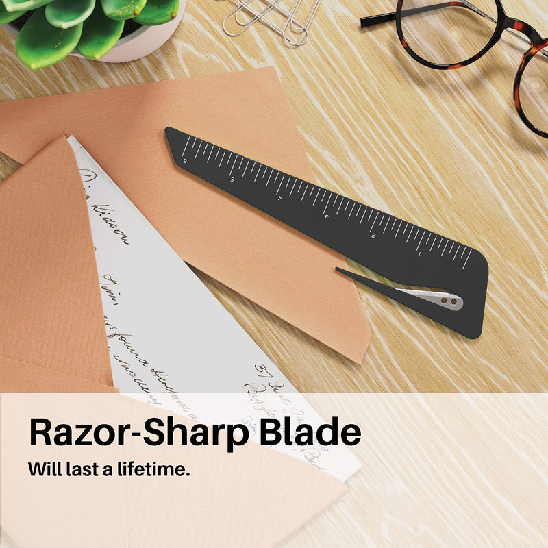 Uncommon Desks Ruler & Letter Opener Combo - Easy to Hold - Oversized Grip - Black 6 Inch Ruler - Envelope Opener w/Measuring Tool - Perfect for Crafts, Drafting, Sewing, & Drawing - (3 Pack, Black) - NewNest Australia