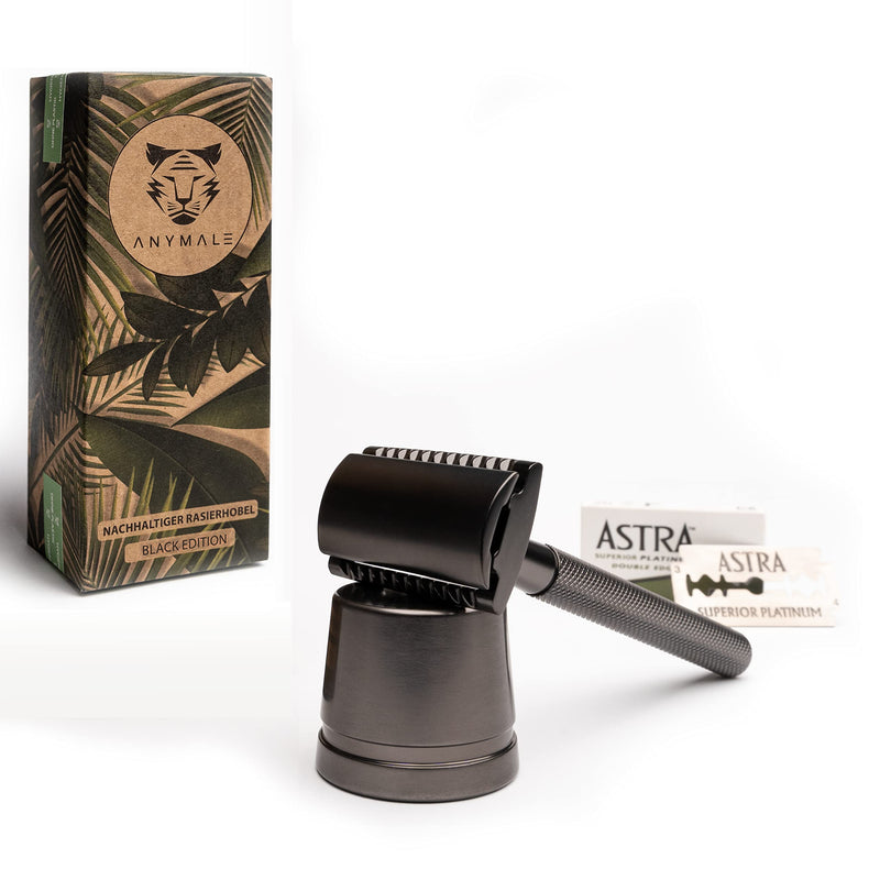 ANYMALE® safety razor Black Edition - set with stand and 5 ASTRA blades - zero waste razor for men and women 3. Black - NewNest Australia